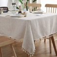 thumbnail image 1 of Cotton Linen Tablecloth Fabric Tassel Table Cloth Dust-Proof Cover for Kitchen Dinning Tabletop Home Decoration Party(Rectangle/Oblong, 55 x 87Inch, Linen), 1 of 7
