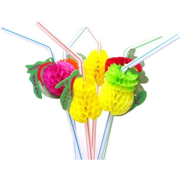 Honbay 50PCS Disposable Bendable Fruit Straws Tropical Drinking Straws