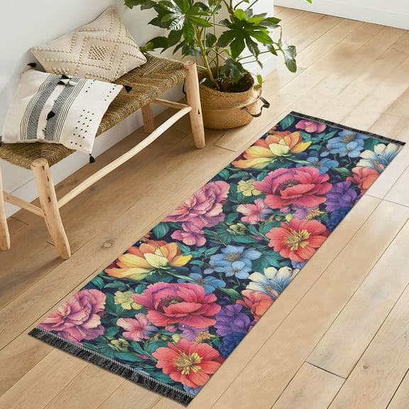 Yayeee Runner Rug for Bedroom 2'x6' Machine Washable Hallway Non Slip Mat, Ethereal Floral Harmony