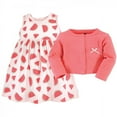 thumbnail image 3 of Hudson Baby Toddler Girl Cotton Dress and Cardigan Set, Coral Watermelon, 12-18 Months, 3 of 5