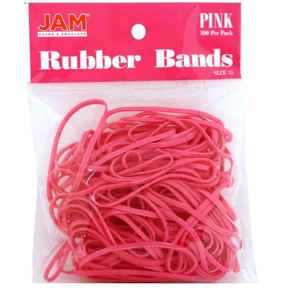 JAM Paper Rubber Bands, Size 33, Pink Rubber bands, 100/Pack