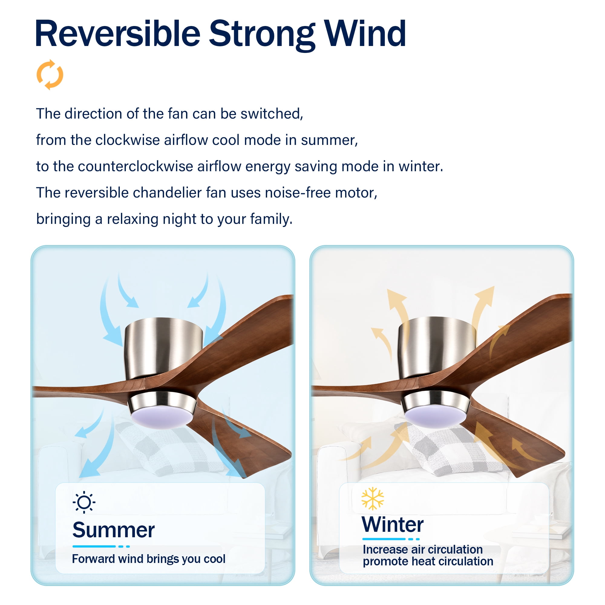 Leumius 52" Flush Mount Solid Wood Blades Ceiling Fan with Light and Remote Control,Quiet DC Motor 6 Speed Levels,Reversible for Patio Living Room Bedroom Office Nickel