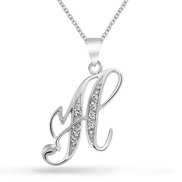 Bling Jewelry - 925 Silver CZ Cursive Initial Letter H Alphabet ...