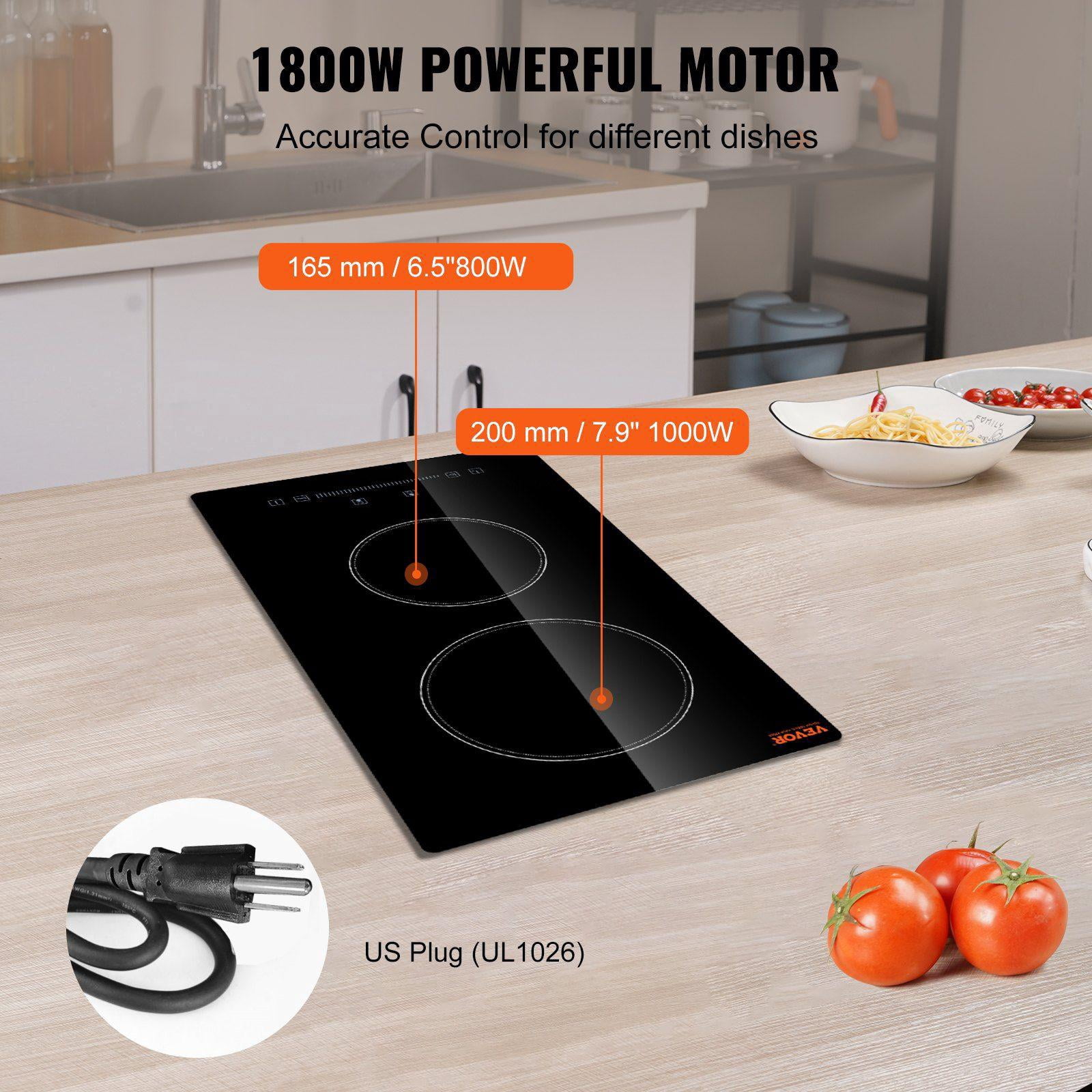 Built in Electric Stove Top 20 x 11.6 Inch 2 Burners 240V Glass Radiant Cooktop with Sensor Touch Control Timer Child Lock 9 Power Levels for Simmer Steam Slow Cook Fry