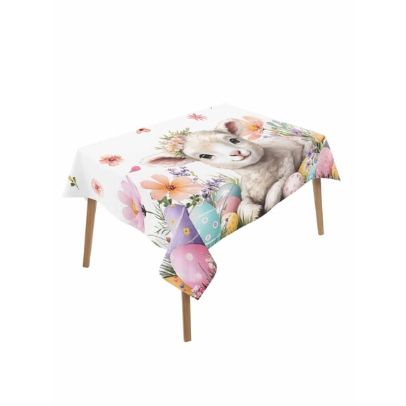 Spring Easter Sheep Rectangle Tablecloth, Colorful Eggs Floral Botanical Waterproof & StainResistant Tablecloth, Washable Oil-proof Table Cover for Dining/Party/Wedding/Camping/Buffet 52x70 In