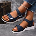 thumbnail image 3 of Rokment Orthopedic Walking Sandals for Women with Arch Support Comfortable Leather Memory Foam Wedge Heels Non Slip Work Summer Shoes Blue Size 9, 3 of 7