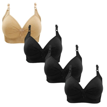 Gnurob Women Push Up Bralette 4 Pack Wireless Padded Bra with Straps Seamless Lace Brassiere Plus Size Bralettes Soft Breathable Underwear Everyday Bras Clearance Saving B08-Beige 3X-Large