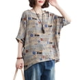 thumbnail image 1 of GoolRC Women Folk Style Printed and Oversized Linen Loose O-Neck Half Sleeve Graffiti One Size (# 3348), 1 of 5
