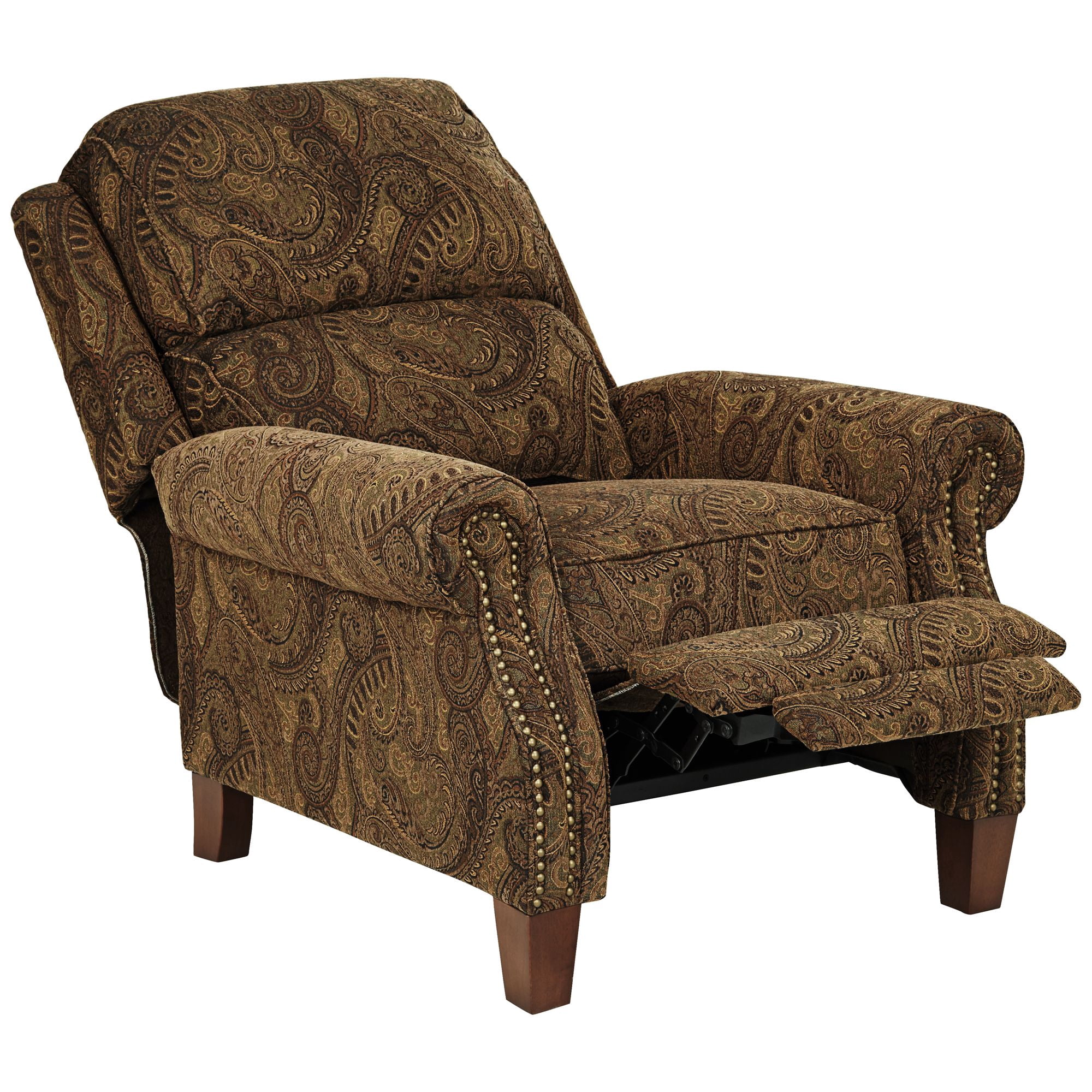Kensington Hill Beaumont Warm Brown Paisley Patterned Fabric Recliner Chair Comfortable Push Manual Reclining Footrest for Bedroom Living Room Reading