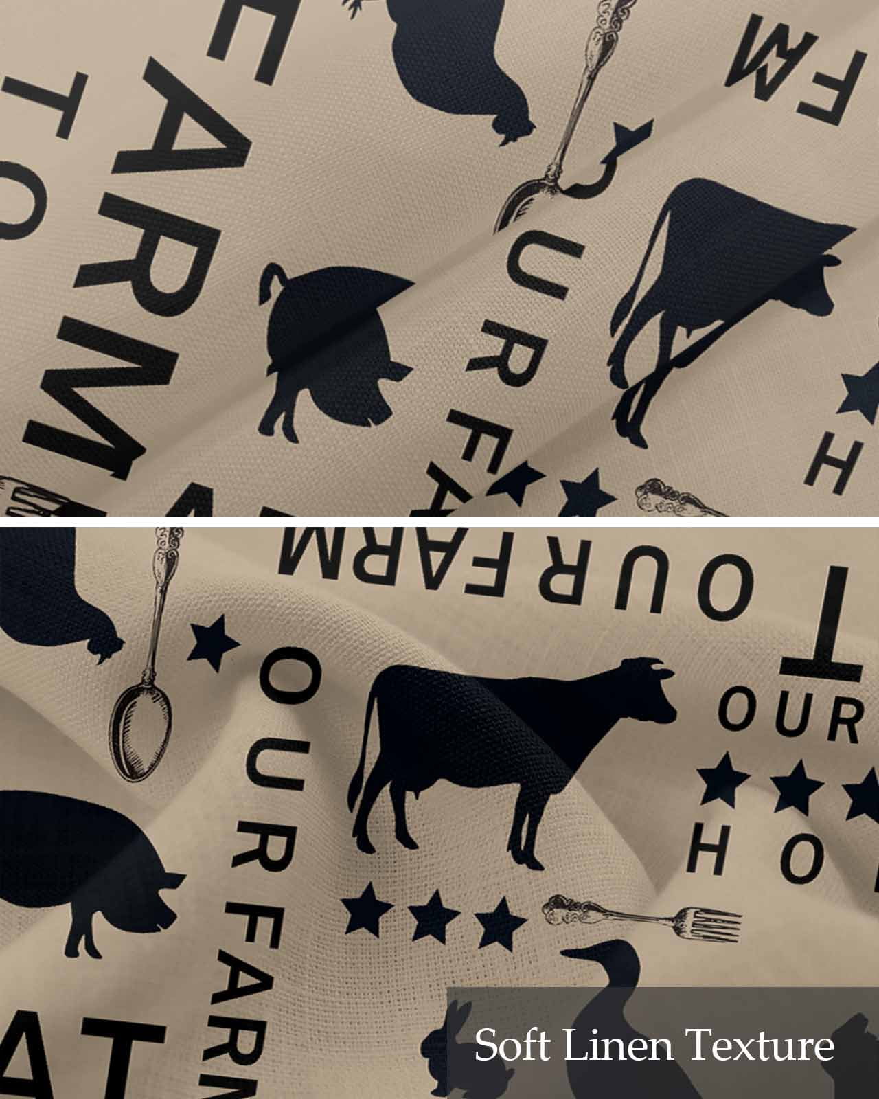 Farmhouse Brown Linen Curtain Valance for Bedroom/Bathroom/Kitchen/Living/Dining Room Window,Farm Star Fork Pig Chicken Duck Bunny Cow Pocket Topper Drapes Decorative Cafe Drapery Panel 42"x18"