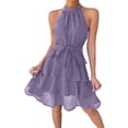 thumbnail image 2 of Karymi Womens Dresses Halter Style off the Shoulder Tiered Flowy Mini Dress with Bow Belted for Date Daily Vacation Sundress, 2 of 8