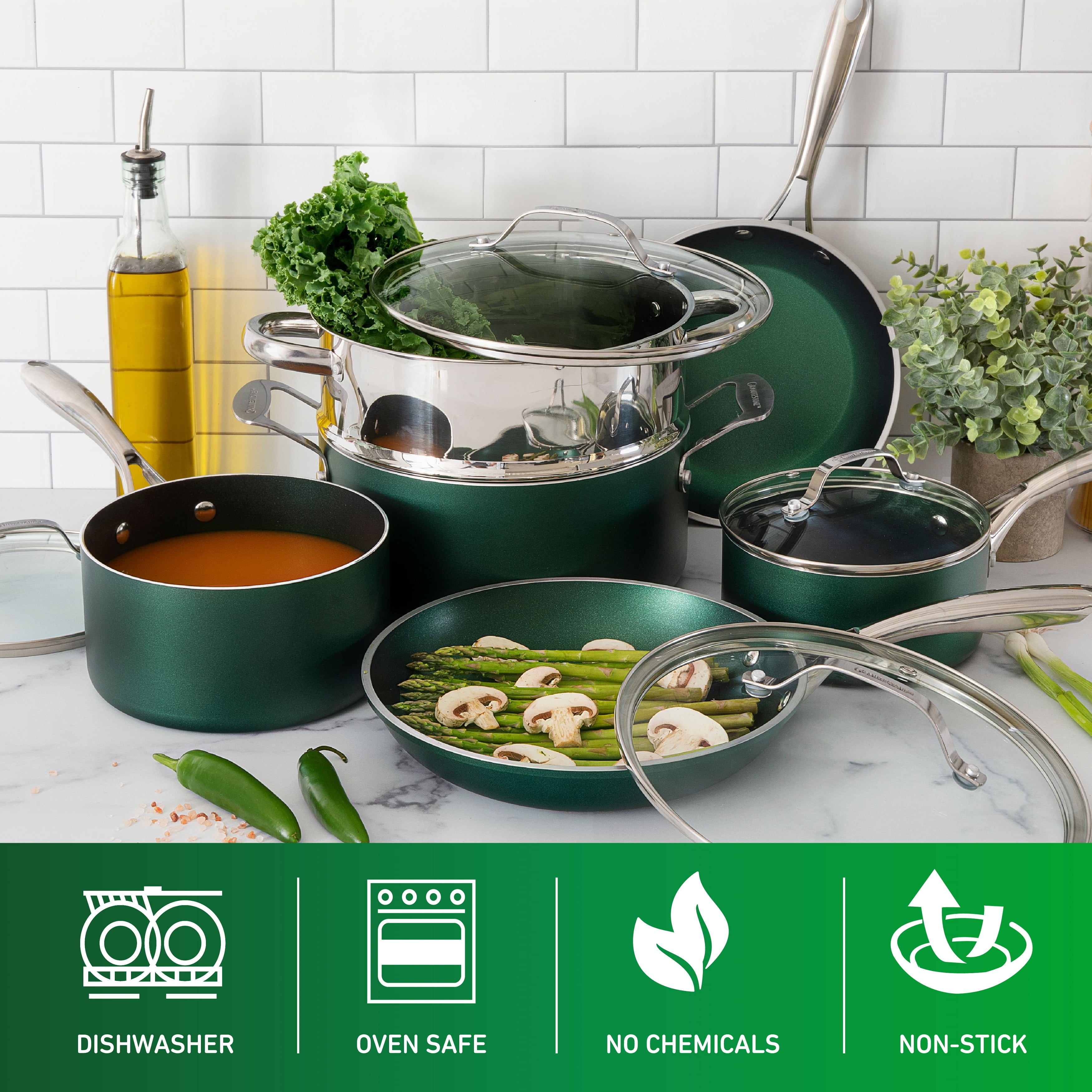 Bakken-Swiss Detachable 15-Piece Cookware Set – Granite Non-Stick –  Eco-Friendly – stackable Removable Handles – for All Stoves & Oven-Safe -  Cream