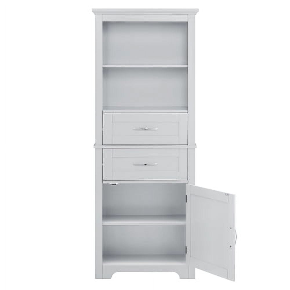 Bathroom Storage Cabinet, Freestanding Cupboard with 1 Door and Open Shelves, Modern Floor Cabinet with 2 Drawers for Home, Office, Black