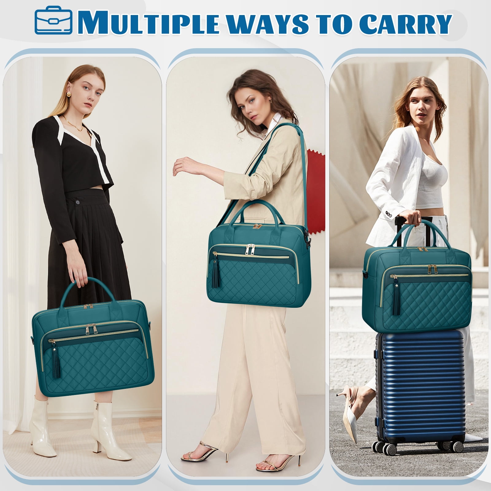 RAINSMORE Laptop Bag 17.3 Inch Messenger Shoulder Bags for Women Waterproof Computer Briefcase Large Laptop Case for Work Business Office College Travel,Dark green