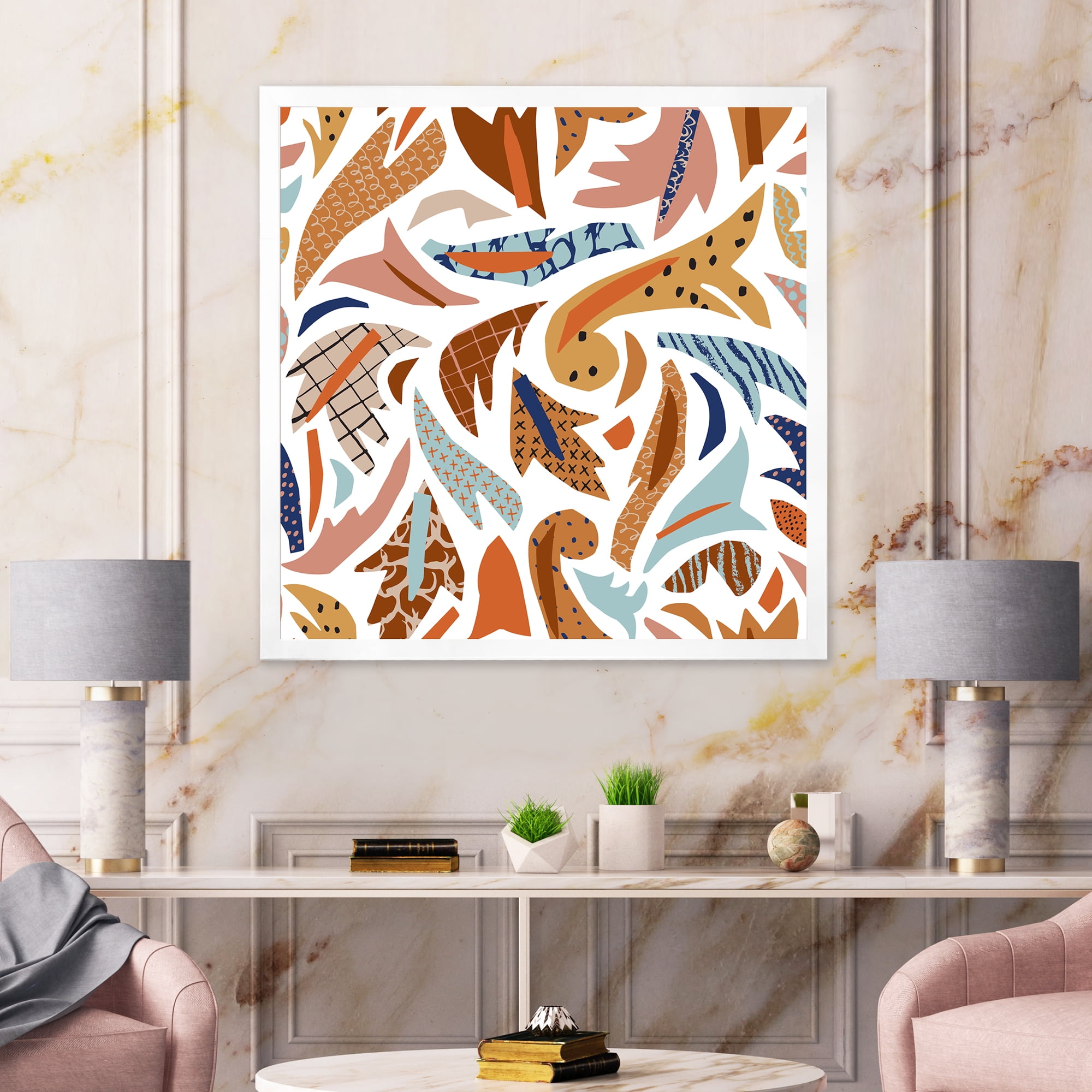 Designart 'Baroque Inspired Stylized Doodles Shapes' Bohemian & Eclectic Framed Art Print