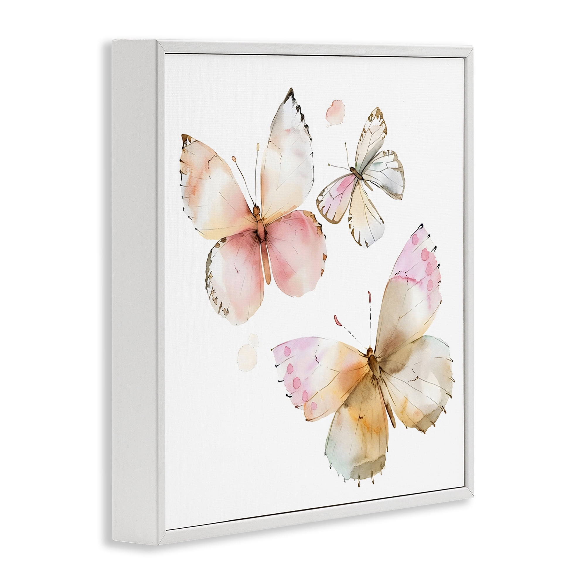 Stupell Industries Pink Watercolor Butterfly Trio White Framed Giclee Art, design by Creative Studio