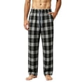 thumbnail image 2 of Mens Cotton Plaid Pajama Pants Casual Baggy Elastic Waist Drawstring Soft Wide Leg Lounge Pants Black S-3XL, 2 of 6