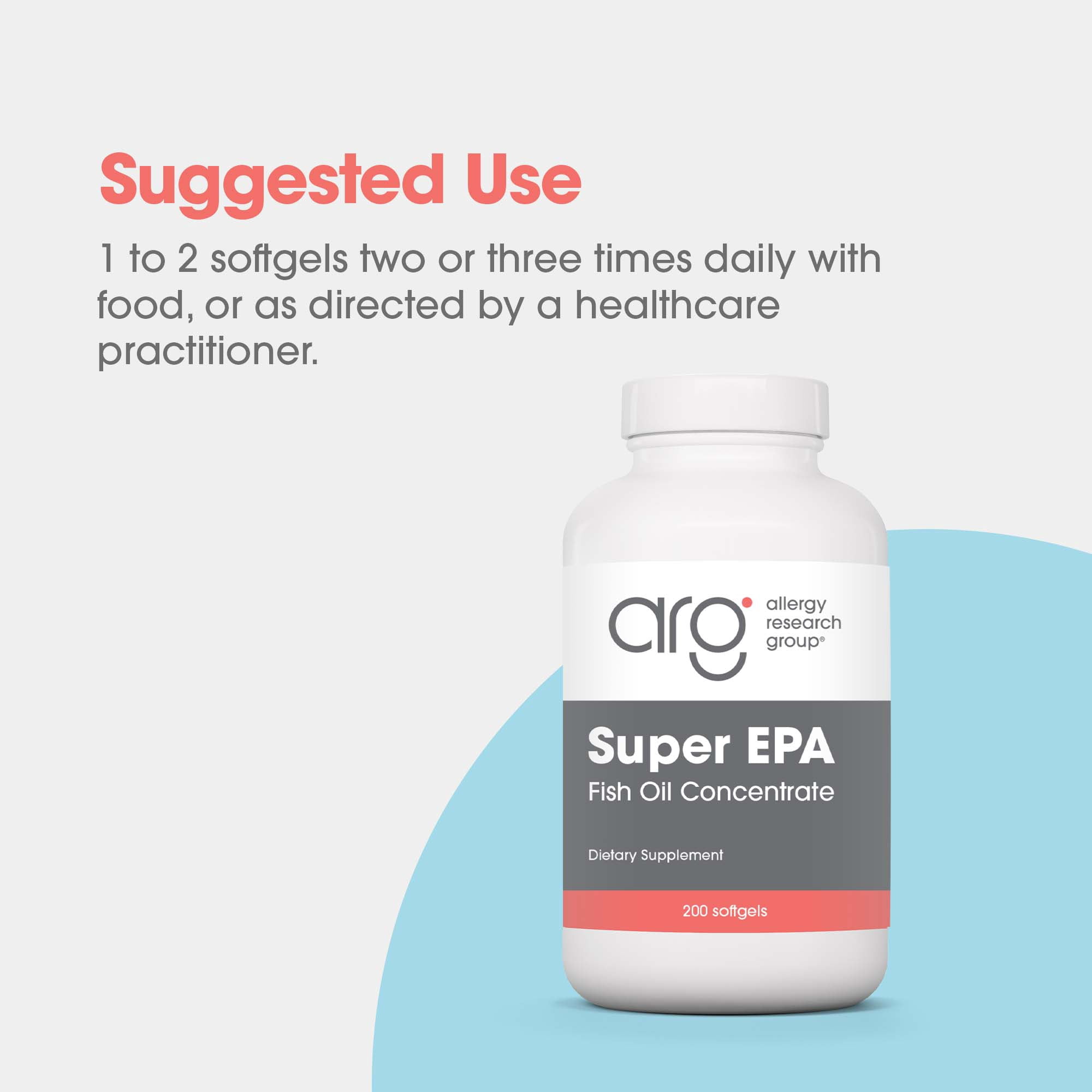Allergy Research Group Super EPA - Omega 3 Supplement, Fish Oil Concentrate, EPA, DHA, Omega 3 Fatty Acids, Sustainably-Sourced Anchovies, Softgels - 200 Count