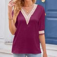 thumbnail image 4 of Summer Plus Size Tops for Womens 2025 Fashion V-Neck Solid Lace Satin Mid Sleeved Top, 4 of 6