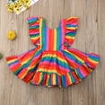 thumbnail image 2 of Sedceaty Little Girls Summer Dress, Ruffle Sleeve Colorful Striped Back Adjustable Straps Dress, Backless Elastic Band Princess Dress, 2 of 7