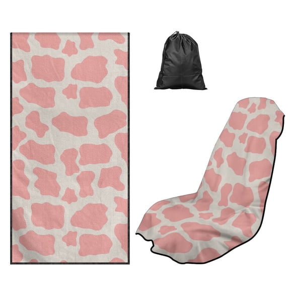 FOR U DESIGNS Pink Cow Spot Print Car Seat Cover for Trucks and SUVs Universal Front Seat Protector, Sweat Towel with Storage Bag, Multi-Purpose Towels for Gym, Beach, and Athletic