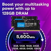 Micron 64GB (2 x 32GB) DDR5 SDRAM Memory Kit - For Notebook - 64 GB (2 x 32GB) - DDR5-4800/PC5-38400 DDR5 SDRAM - 4800 MHz Dual-rank Memory - CL40 - 1.10 V - Non-ECC - Unbuffered - 262-pin - SODIMM...