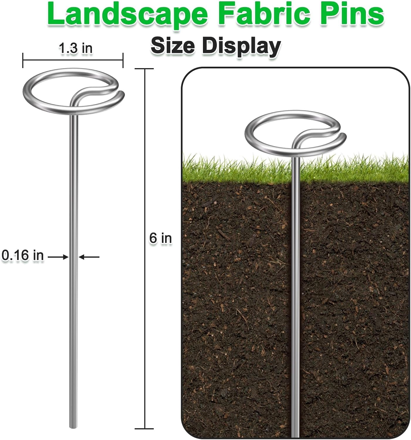 60 Pcs 6-Inch Heavy-Duty Galvanized Landscape Staples – Thickened 8 Gauge Circle Top Pins, Rust-Resistant for Weed Barrier, Landscape Fabric, and Garden Projects