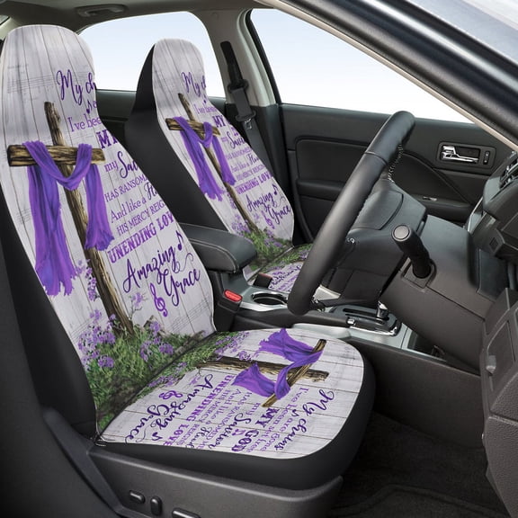 Christian Cross Amazing Grace Purple Seat Covers Cars, ​Car Truck SUV 2 Piec