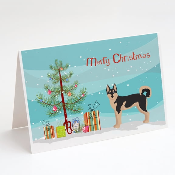 Gerberian Shepsky #2 Christmas Tree Greeting Cards and Envelopes Pack of 8