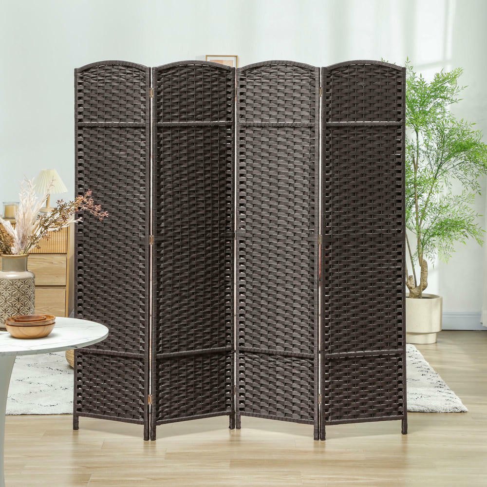 Resenkos 4-Panel 5.6' Tall Folding Room Divider - Freestanding Privacy Screen for Home Office, Brown