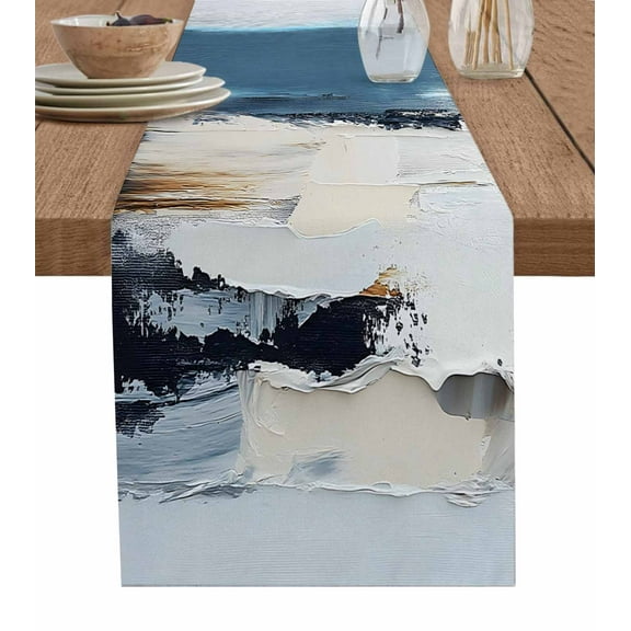 Abstract Blue Table Runner-Cotton Linen- 36 Inch Holiday Dresser Scarves, Modern Graffiti Scattered Colors Street Art Tablerunner for Kitchen Coffee/Dining Living Room Dinner Scarf Décor 13x36