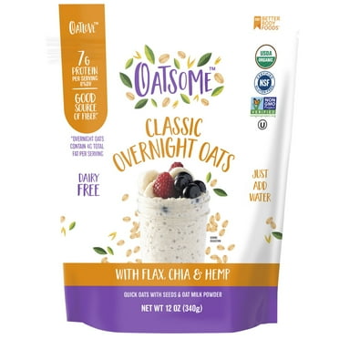 Oatsome Organic & Gluten-Free Overnight Oats with Chia, Flax & Hemp, 12oz Bag