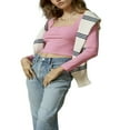 thumbnail image 1 of Women‘s Spring Solid Color Long Sleeve Square Neck Slim T-shirt, 1 of 5