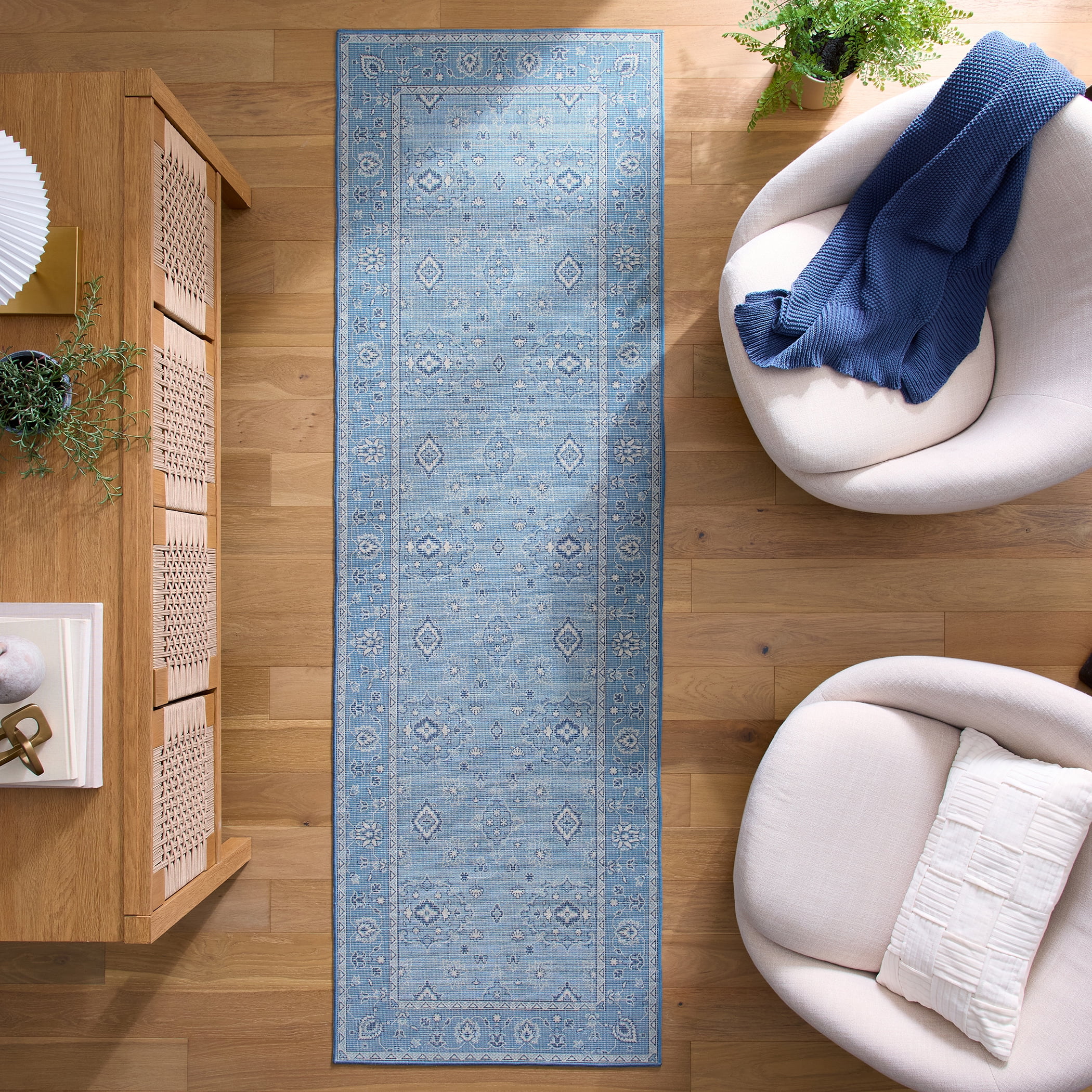 Better Homes & Gardens Blue Lillian Dainty Persian Runner Rug, 2'6"x7'