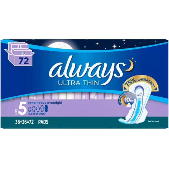 Always Ultra Thin Overnight Pads, Unscented - Size 5 (72 ct.)