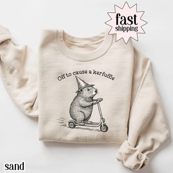 Off To Cause A Kerfuffle Sweatshirt, Groundhog Scooter Sweater - Sizes S-5XL ,Art Print JSC