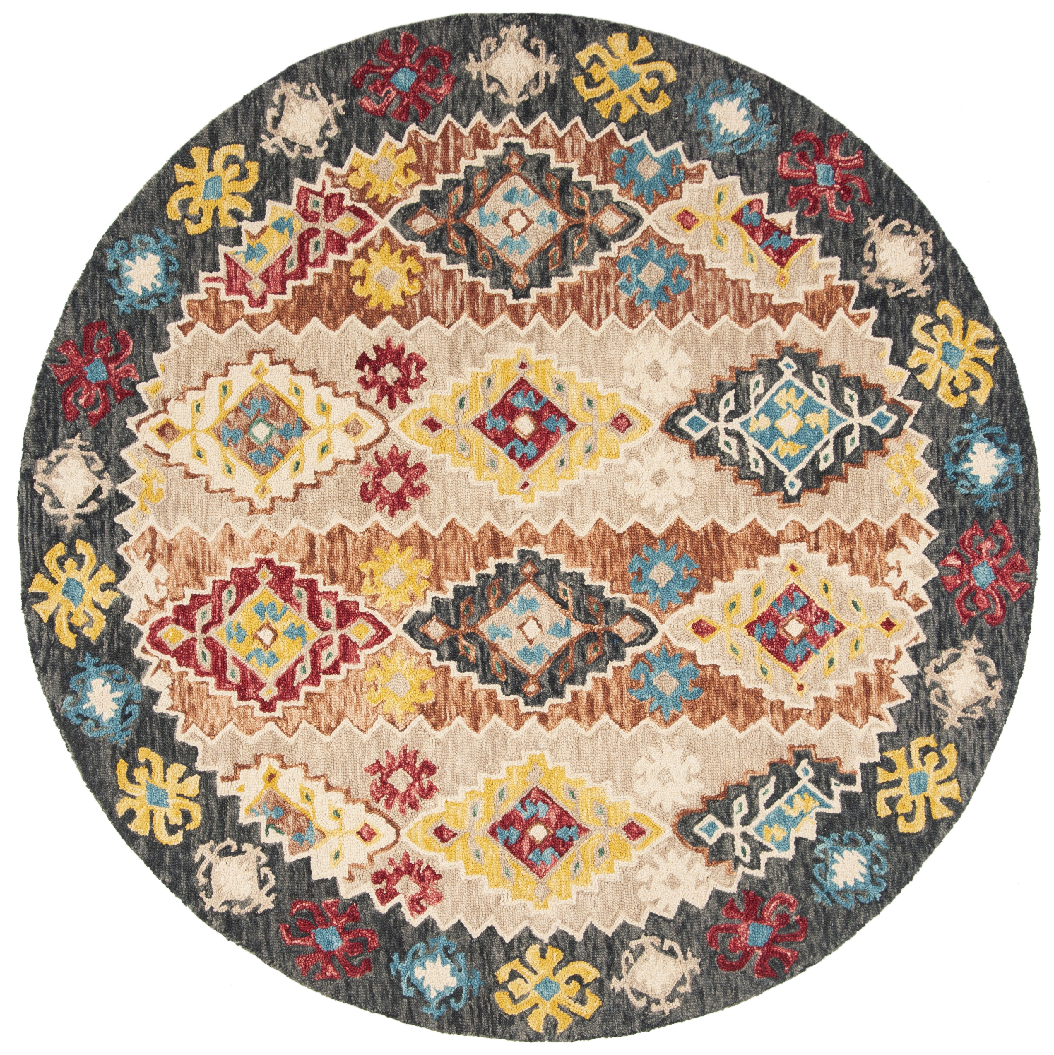 SAFAVIEH Aspen Jovka Geometric Wool Area Rug, Beige/Charcoal, 7' x 7' Round