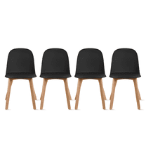 Set of 4 Modern Armless Dining Chair Set with Molded Plastic Seat Shell and Solid Wooden Legs, Black