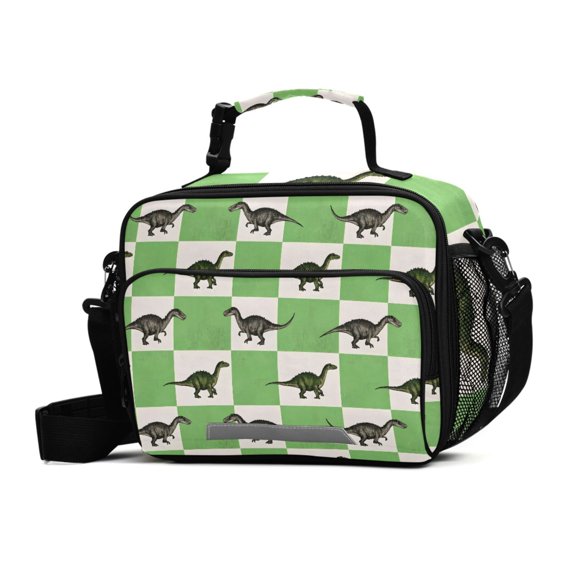ALAZA Dinosaurs in Checkered Lunch Box Insulated Cooler Bag Reusable Tote Bags Shoulder Strap