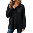 thumbnail image 2 of Oversized Waffle Knit Top for Women Lapel Button Collar Long Sleeve Plaid Loose Basic Casual Everyday Sweatshirt, 2 of 9