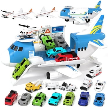 Toddler Airplane Toys, Transport Airplane with 6 Race Cars, 6 Carrier Cars, 2 Airplanes, 1 Helicopter, 1 Map, Toys Airplane for Toddler 2 3 4 5 Birthday Gift