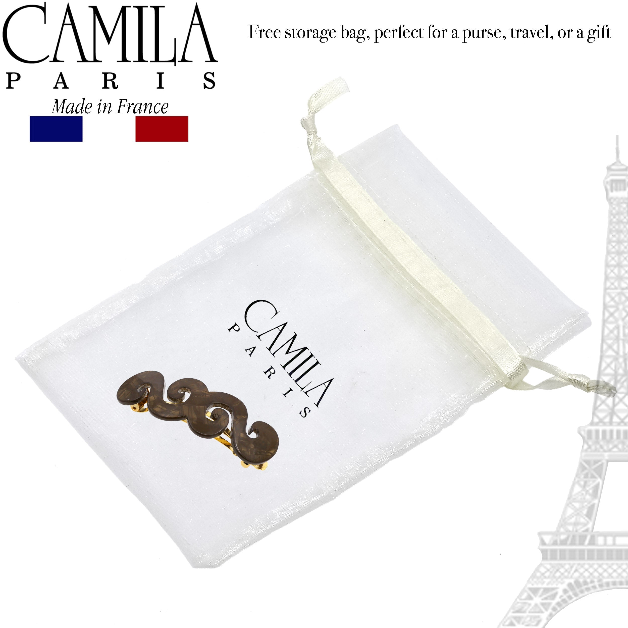 Camila Paris CP3170 French Hair Barrette Clip for Girls, Handmade, Brown, Gold Metal Clasp Strong Hold Grip Hair Clips for Women, No Slip and Durable Styling Girls Hair Accessories, Made in France