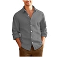 thumbnail image 2 of BXJX Men's Button Down Shirts- Lightweight Lapel Shirt Fall Knitted Jacquard Textured Loose Solid Color Tops Gray Size XL, 2 of 4