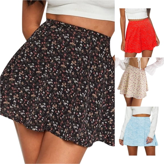 TinyBloomm 2023 Women's Dress Floral Skirt High Waist Umbrella Skirt Zipper Chiffon Printed Skirt Raffia Table Skirt, Size M