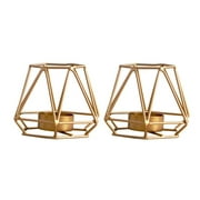 Nuptio 2 Pcs Gold Geometric Candle Holder Metal Hexagon Shaped Tea Light Votive Candle Holders, Iron Hollow Tealight Candle Holders for Vintage Wedding Home Decoration