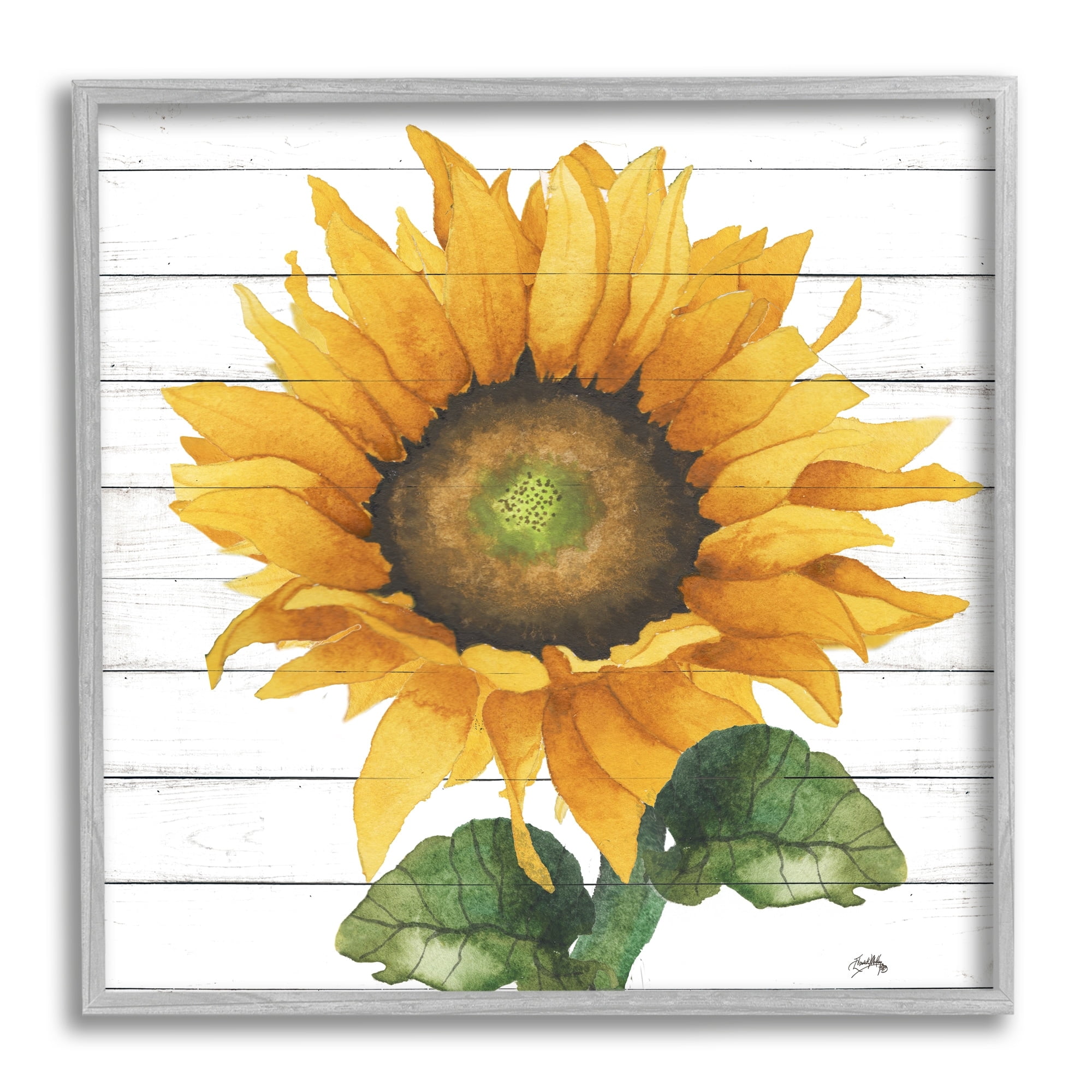 Stupell Industries Yellow Sunflower Blossom Bold Petals Rustic Design Framed Wall Art, 17 x 17, Design by Elizabeth Medley