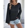 thumbnail image 3 of Womens Crochet Cover Up Long Sleeve Loose Fit Casual Sweater Hollow Out Knit Tops Black XL, 3 of 8