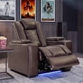 thumbnail image 2 of Bonzy Home Electric Power Recliner USB Ports and Cup Holders LED Lighting Home Theater Seating Reclining Chair Adjustable Headrest with Hidden Arm Storage, Brown, 2 of 10