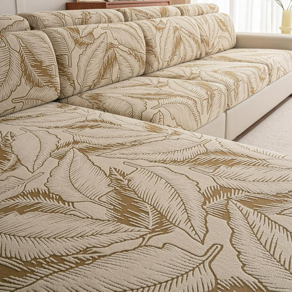 Sofa Cover Washable Sectional Couch Covers Sofa Slipcovers for 3 Cushion Couch Pet Friendly L Shaped Couch Protector Leaf Printed Covers for Dogs Kids