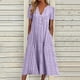 thumbnail image 3 of Vestidos Para Mujer Maxi Vestido Casual Raya Estampado Botones Cuello V Manga Corta Con Bolsillo Vestido Largo Odeerbi  ODB159473, 3 of 4